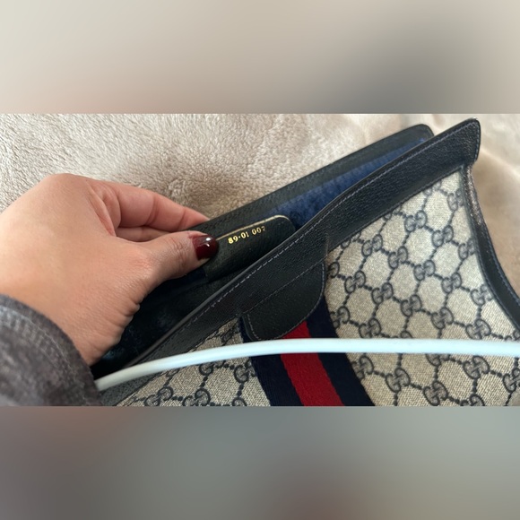 Beige and Navy GG Monogram Clutch with Striped Logo Accent - Picture 8 of 8